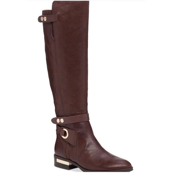 Vince Camuto Prini Round Toe Leather Knee High Boot 7.5 Coffee Grind NWB - Picture 1 of 16